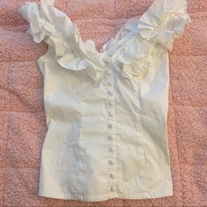 new boston proper button ruffle tie tank blouse
